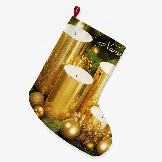 Goldene Kerzen Weihnachten Strumpf Großer Weihnachtsstrumpf (Vorderansicht (hängend))