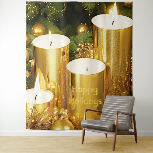 Goldene Kerzen Weihnachtsfeiertag Hintergrund Wandteppich (Beispiel)