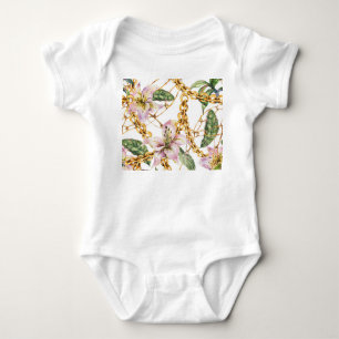 Goldene Ketten & Königliche Lilien: Watercolor-Ele Baby Strampler