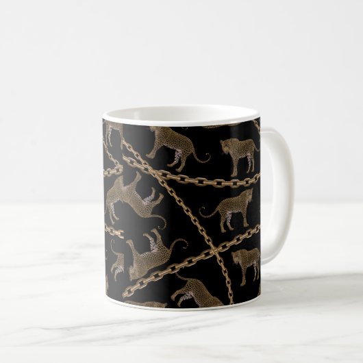 Goldene Ketten-Leopard-Glamour Kaffeetasse (VorderseiteRechts)