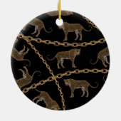 Goldene Ketten-Leopard-Glamour Keramik Ornament (Hinten)