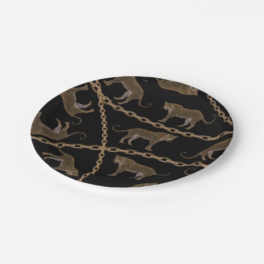 Goldene Ketten-Leopard-Glamour Pappteller (Schrägansicht)