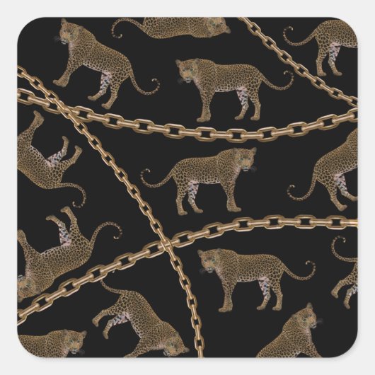 Goldene Ketten-Leopard-Glamour Quadratischer Aufkleber (Vorderseite)