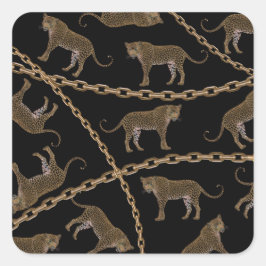Goldene Ketten-Leopard-Glamour Quadratischer Aufkleber