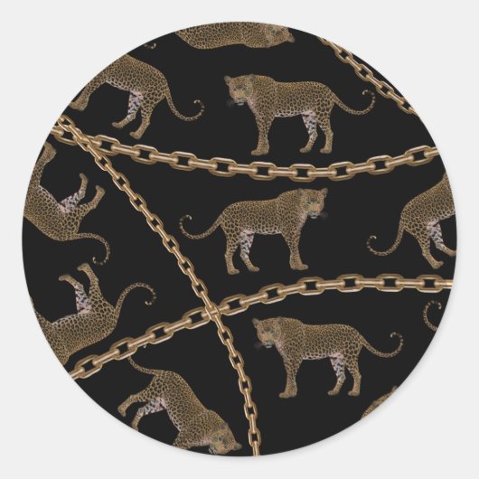 Goldene Ketten-Leopard-Glamour Runder Aufkleber (Vorderseite)