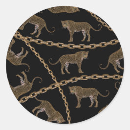 Goldene Ketten-Leopard-Glamour Runder Aufkleber