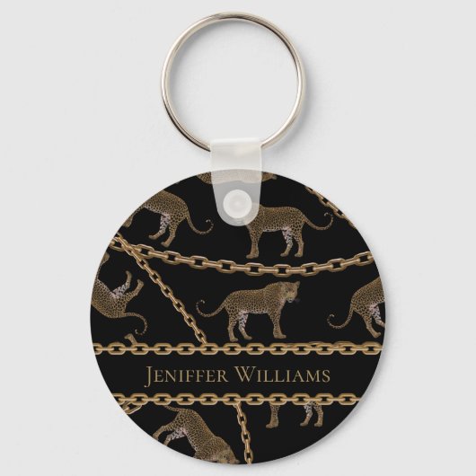 Goldene Ketten-Leopard-Glamour Schlüsselanhänger (Vorderseite)
