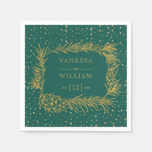 Goldene Kiefer mit Kegel Weihnachts Hochzeit Serviette (Vorderseite)