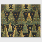 Goldene Kiefern auf Mitternachts-Geschenkpapier Geschenkpapier (Flach)