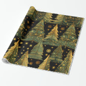 Goldene Kiefern auf Mitternachts-Geschenkpapier Geschenkpapier (Ungerollt)