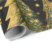 Goldene Kiefern auf Mitternachts-Geschenkpapier Geschenkpapier (Rolleneckpunkt)