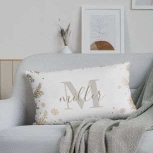 Goldene Kiefern Familienname Monogramm Weihnachten Lendenkissen