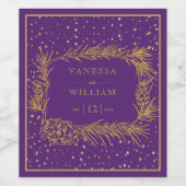 Goldene Kiefernrahmen, lila Weihnachtsfeier Weinetikett (Einzelnes Label)