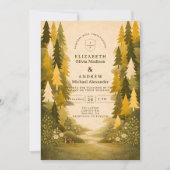 Goldene Kiefernwald-Hochzeit Einladung (Vorderseite)