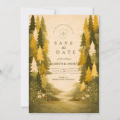 Goldene Kiefernwald-Hochzeit Save The Date (Vorderseite)