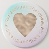Goldene Kindheit Liebe Frieden Herz Aqua Rosa Gefä Button (Vorderseite)