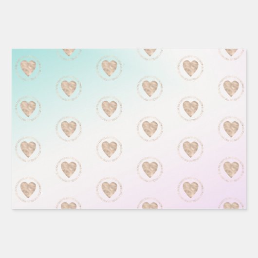 Goldene Kindheit Liebe Frieden Herz Aqua Rosa Gefä Geschenkpapier Set (Vorderseite)