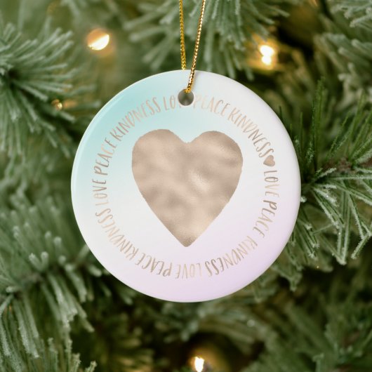 Goldene Kindheit Liebe Frieden Herz Aqua Rosa Gefä Keramik Ornament (Baum)