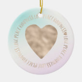 Goldene Kindheit Liebe Frieden Herz Aqua Rosa Gefä Keramik Ornament (Vorne)