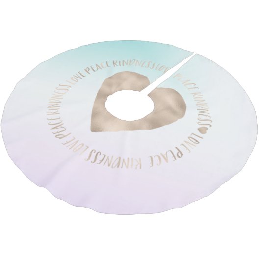 Goldene Kindheit Liebe Frieden Herz Aqua Rosa Gefä Polyester Weihnachtsbaumdecke (Schrägansicht)