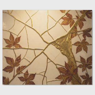 Goldene Kintsugi-Herbstblätter Marmor Geschenkpapier