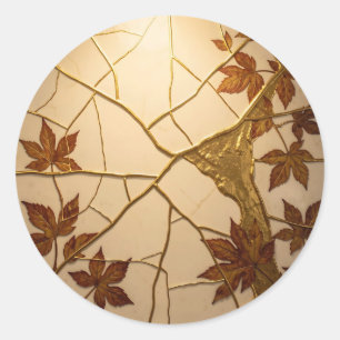 Goldene Kintsugi-Herbstblätter Marmor Runder Aufkleber