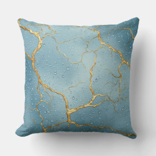 Goldene Kintsugi-Risse auf blauen Wassertropfen Kissen