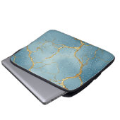 Goldene Kintsugi-Risse auf blauen Wassertropfen Laptopschutzhülle (Vorne Knopf)