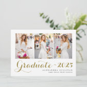 Goldene Klasse des Abschlusses für Fotocollage 202 Einladung (Stehend Vorderseite)