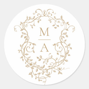 Goldene klassische florale Wappenkronen Monogramme Runder Aufkleber