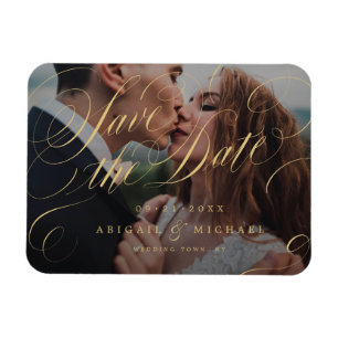 Goldene klassische Kalligrafie-Foto-Save-the-Date- Magnet