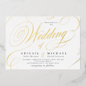 Goldene klassische Kalligrafie-Hochzeit Folieneinladung (Vorderseite)