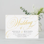 Goldene klassische Kalligrafie-Hochzeit Folieneinladung (Stehend vorne)