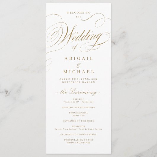 Goldene klassische Kalligrafie-Hochzeit Programm (Vorderseite)