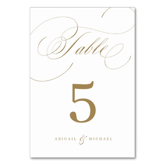 Goldene klassische Kalligrafie-Hochzeit Tischnummer (Rückseite)