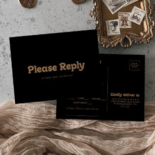 Goldene klassische Minimal-Menüauswahl RSVP-Postka Postkarte
