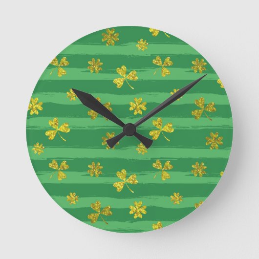 Goldene Kleeblätter Runde Wanduhr (Vorderseite)
