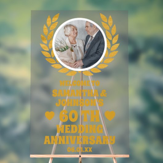 Goldene Kleider Foto 60. Hochzeitstag Begrüßung Acrylschild (Neutral)