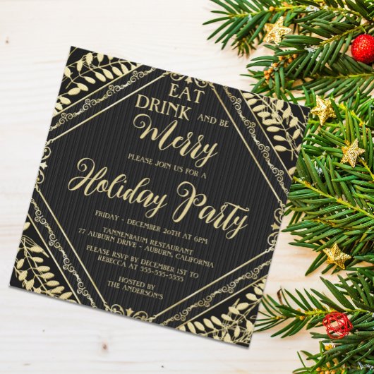 Goldene Kleider und Black Holiday Party Einladung