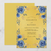 Goldene Kobaltblüten-Hochzeit Einladung (Vorne/Hinten)