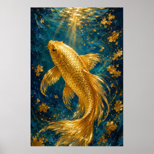 Goldene Koi Serenity   Luxuriöser Unterwasser-Gold Poster