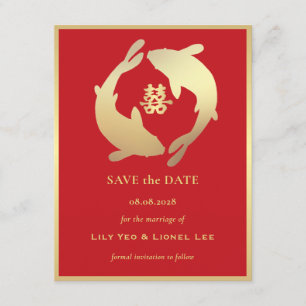 Goldene Koi und Double Happiness   Save the Date Einladung