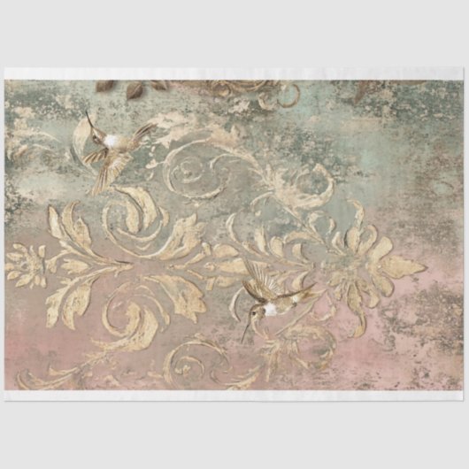 Goldene Kolibris Gilde Damask Patina Seidenpapier (Vorderseite)