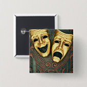 Goldene Komödie und Tragödien auf gemusterten Button (Vorne & Hinten)