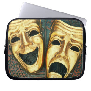 Goldene Komödie und Tragödien auf gemusterten Laptopschutzhülle