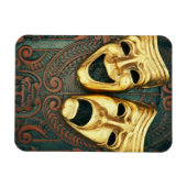 Goldene Komödie und Tragödien auf gemusterten Magnet (Horizontal)