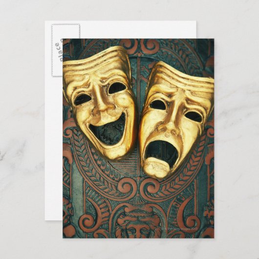 Goldene Komödie und Tragödien auf gemusterten Postkarte (Vorne/Hinten)