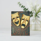 Goldene Komödie und Tragödien auf gemusterten Postkarte (Stehend Vorderseite)