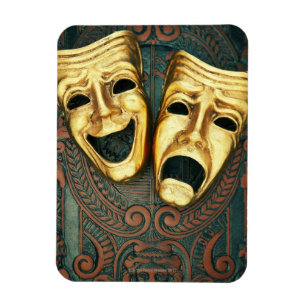 Goldene Komödien- und Tragödiemasken auf Magnet
