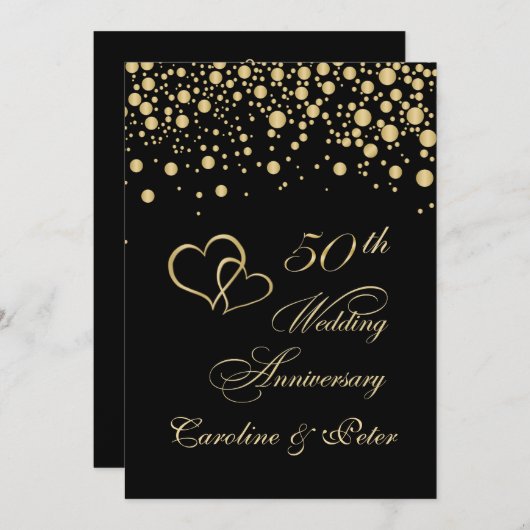 Goldene Konfetti 50. Hochzeitstag Einladung (Vorne/Hinten)